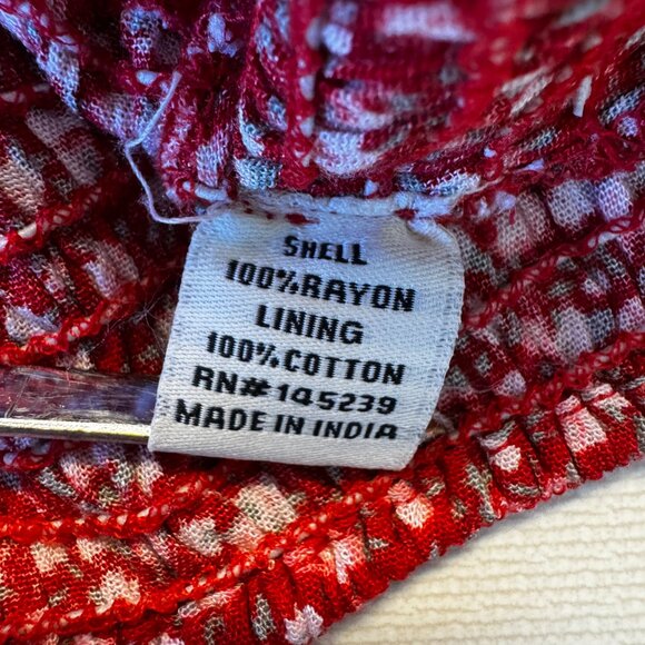 Sim & Sam Cropped Top Medium Red Ditsy Floral Smocked Waist Puff Sleeve Feminine - Picture 8 of 9